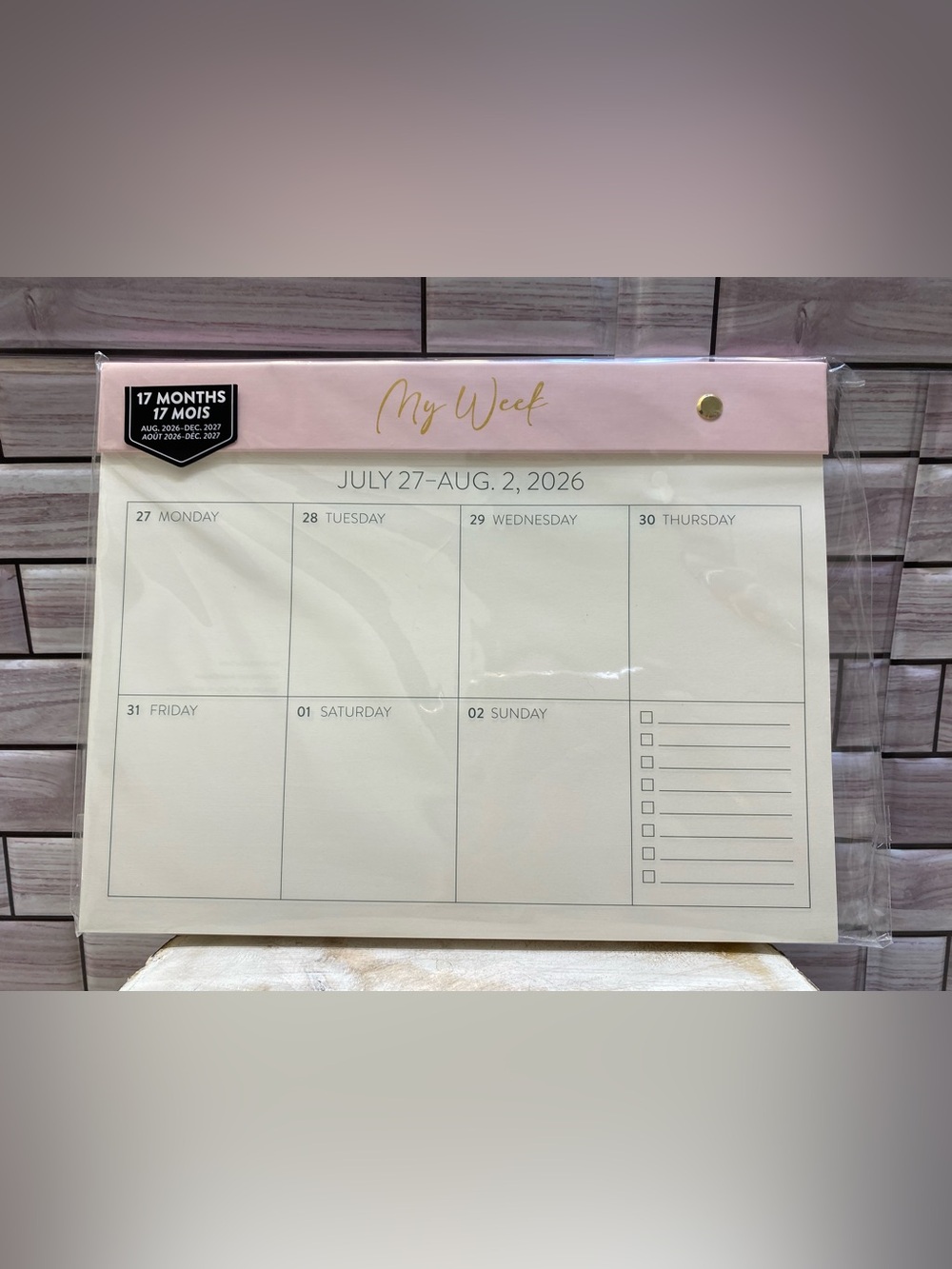 O.C❤️ “MY WEEK “2027 Weekly Desk Calendar 17 Months with stickers Pink